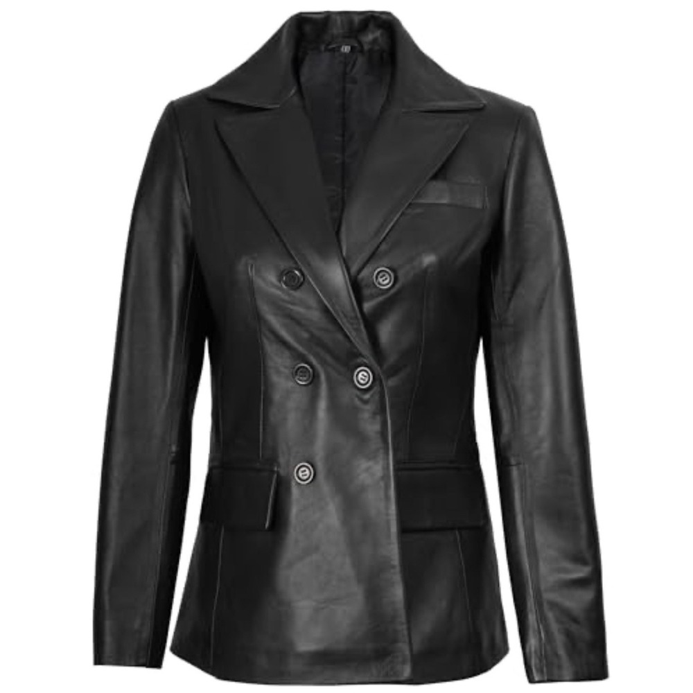 Women's Double Breasted‎ Style Black Leather Jacket BlazerMetro Witchy